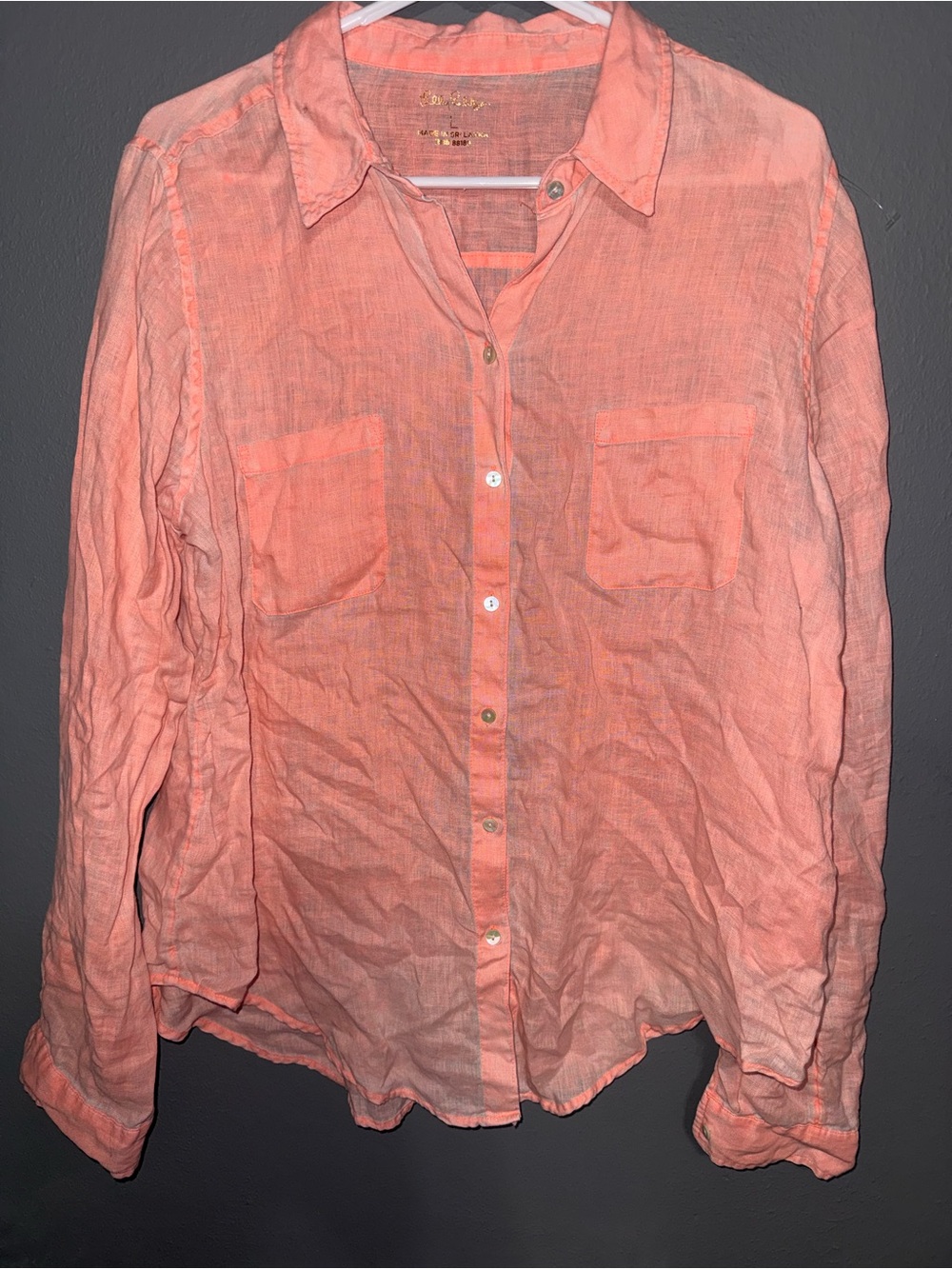 Lilly Pulitzer 100% Linen Lightweight Button-Front Shirt - Coral - Picture 2 of 4